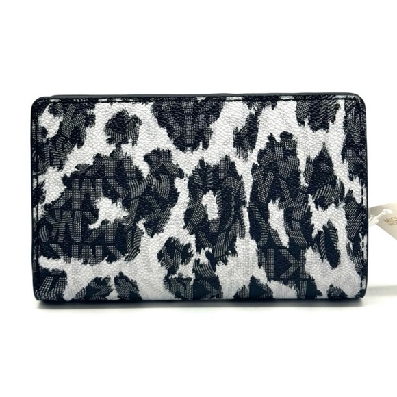 Michael Kors Medium Empire Leopard Logo Snap ZA Wallet Black Multi - Picture 5 of 10